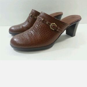 Etienne Aigner Brown Croc-Embossed Women's Heeled Mules